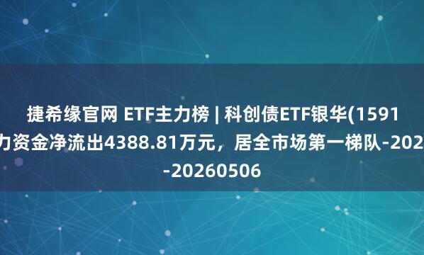 捷希缘官网 ETF主力榜 | 科创债ETF银华(159112)主力资金净流出4388.81万元，居全市场第一梯队-20260506